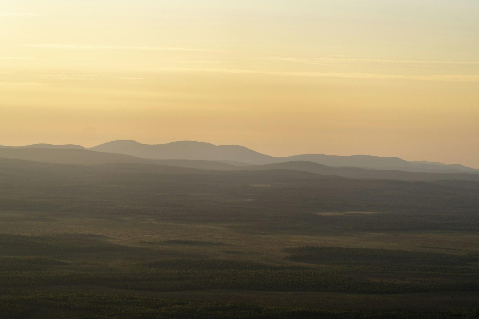 Fells in evening light seen from Levi