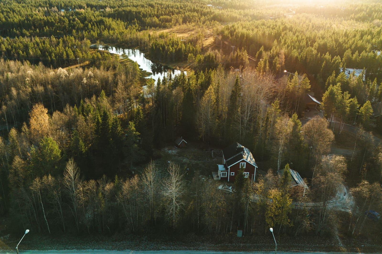 Autumn forest around Sirkka village from the air