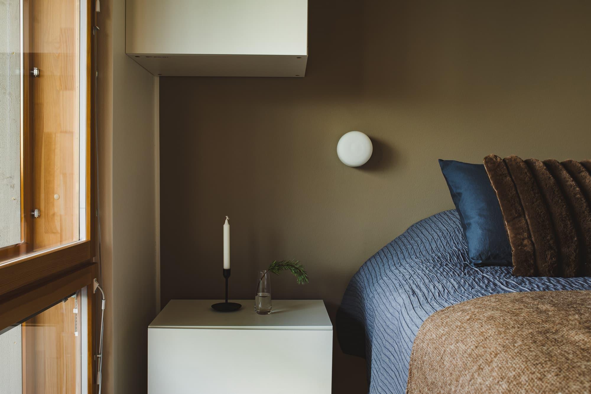 Bedside table and double bed