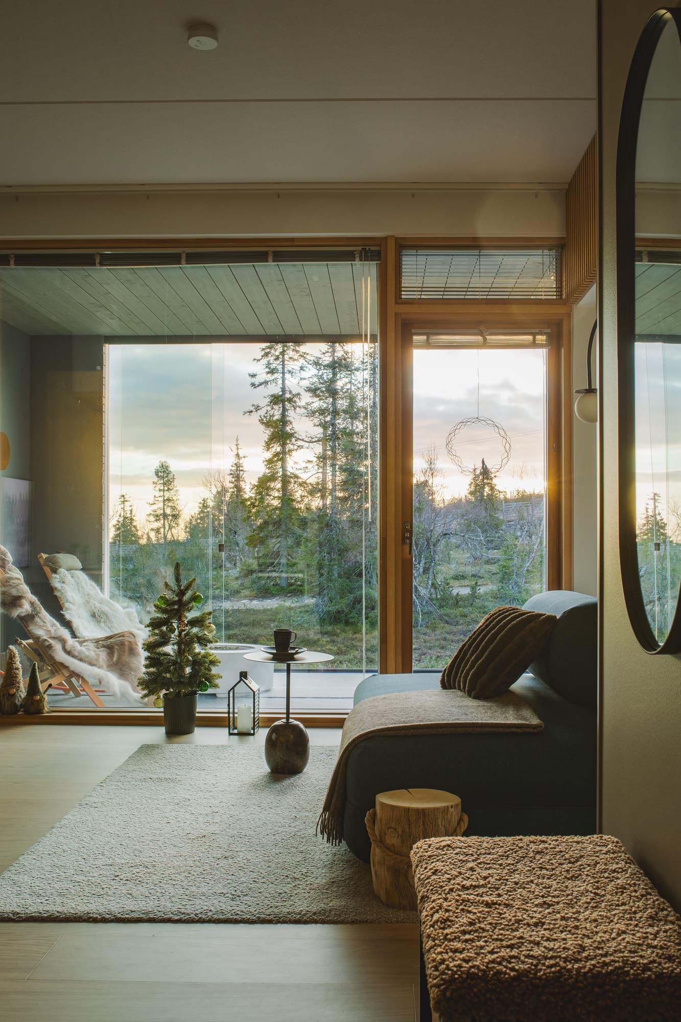Living room with forest view
